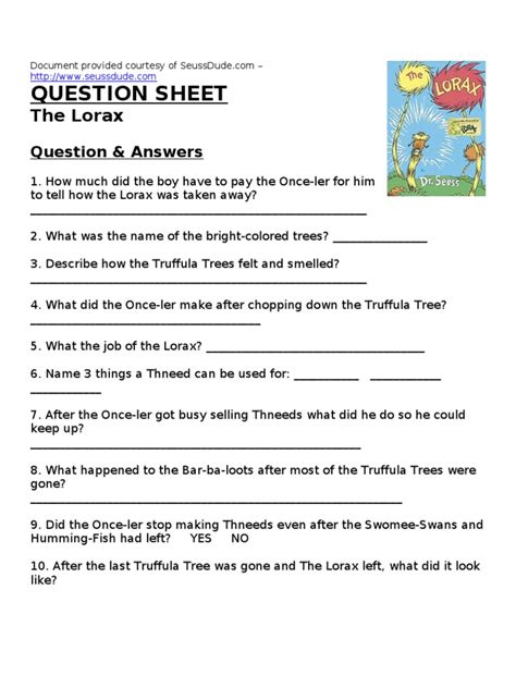 Lorax Video Questions Answers PDF