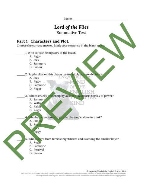 Lord Of The Flies Assessment Answer Key Doc