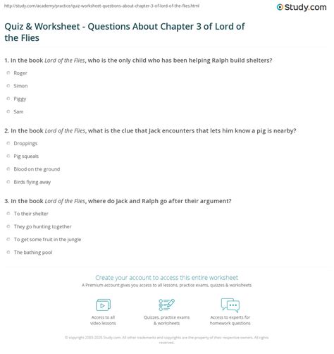 Lord Of The Flies Chapter 3 Study Guide Answers Reader