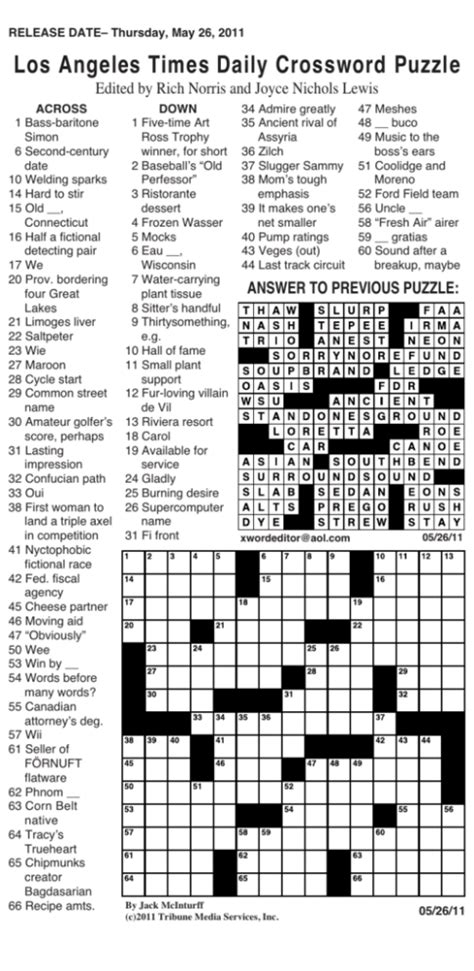 Los Angeles Times Crossword Printable