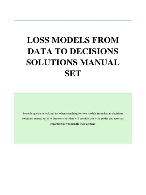 Loss Models From Data To Decisions Solutions Manual Set Reader