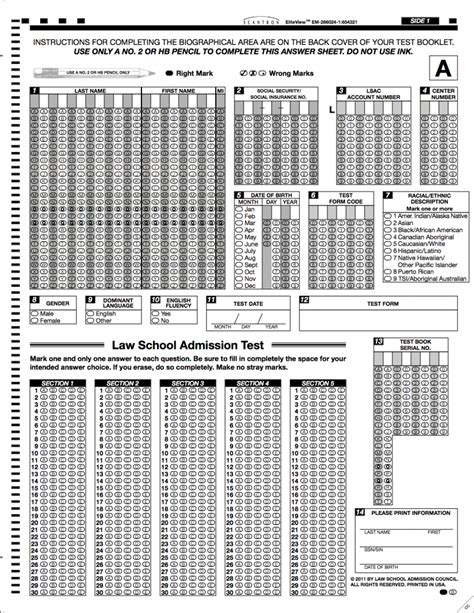 Lsat Answer Sheet PDF