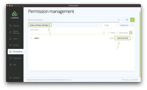 Screenshot of LucidLink's user permission settings