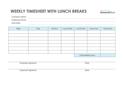 Lunch Break Schedule Template