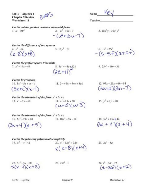 M117 Algebra 1 Answer Key Epub