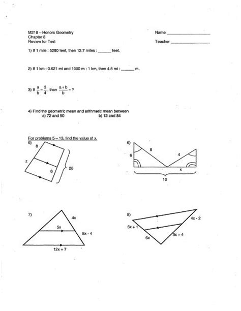 M218 Honors Geometry Answer Key Reader