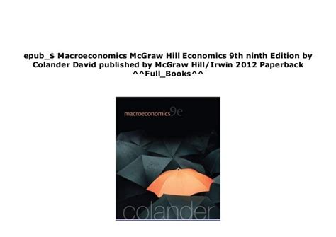MACROECONOMICS BY COLANDER 9TH EDITION Ebook PDF