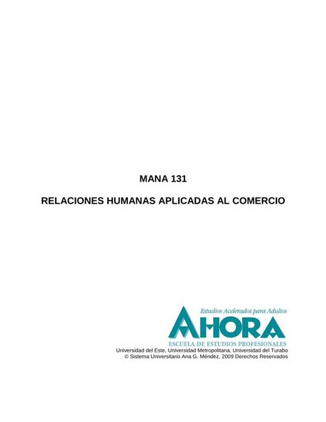 MANA 131 RELACIONES HUMANAS APLICADAS AL COMERCIO Ebook Ebook Reader