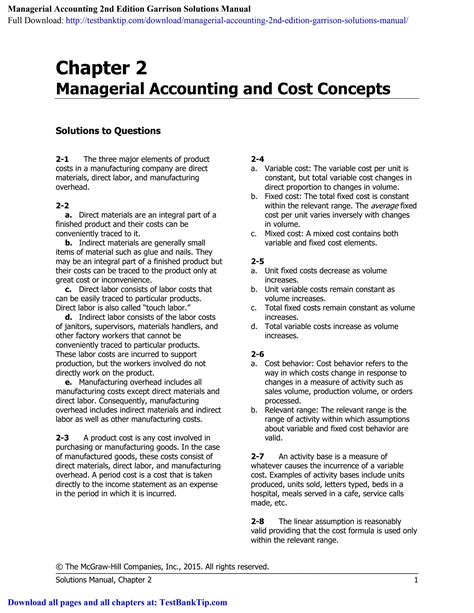 MANAGERIAL ACCOUNTING FOR MANAGERS 2ND EDITION SOLUTIONS MANUAL Ebook Kindle Editon