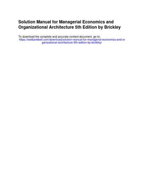 MANAGERIAL ECONOMICS AND ORGANIZATIONAL ARCHITECTURE 5TH EDITION SOLUTION MANUAL Ebook Reader