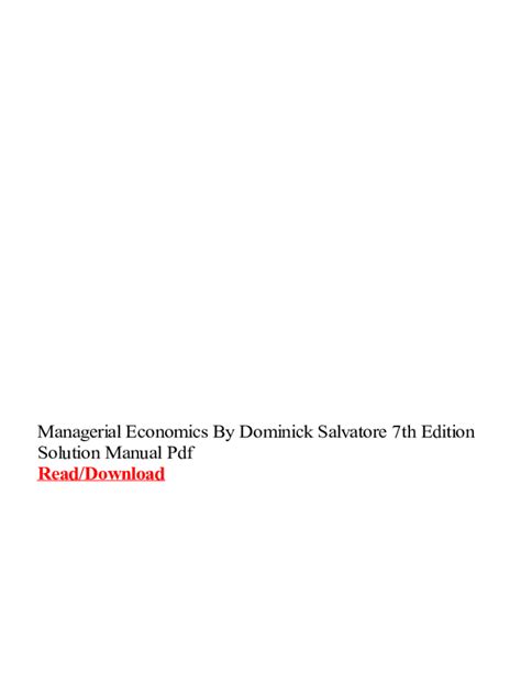 MANAGERIAL ECONOMICS BY DOMINICK SALVATORE 7TH EDITION SOLUTION MANUAL Ebook Epub