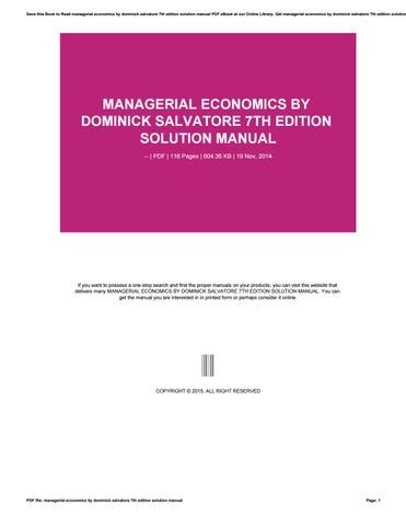 MANAGERIAL ECONOMICS SALVATORE 7TH SOLUTIONS Ebook Reader