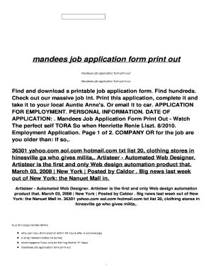 MANDEE PRINTABLE JOB APPLICATION Ebook PDF