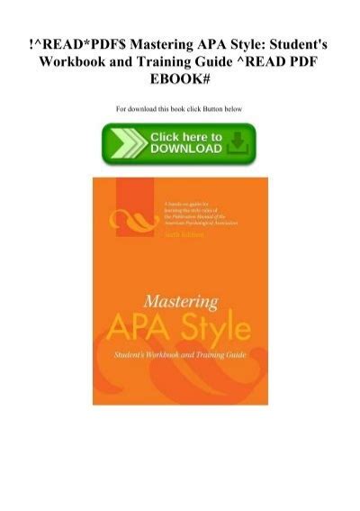 MASTERING APA STYLE STUDENT APOS S WORKBOOK AND TRAINING GUIDE 6TH EDITION Ebook Kindle Editon