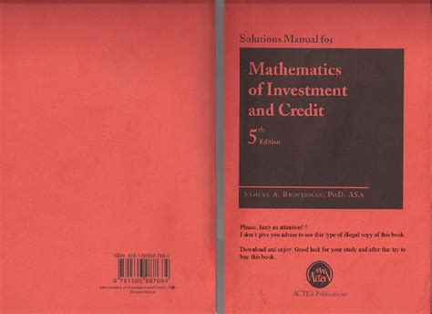 MATHEMATICS OF INVESTMENT AND CREDIT SOLUTIONS MANUAL 5TH EDITION PDF Ebook PDF