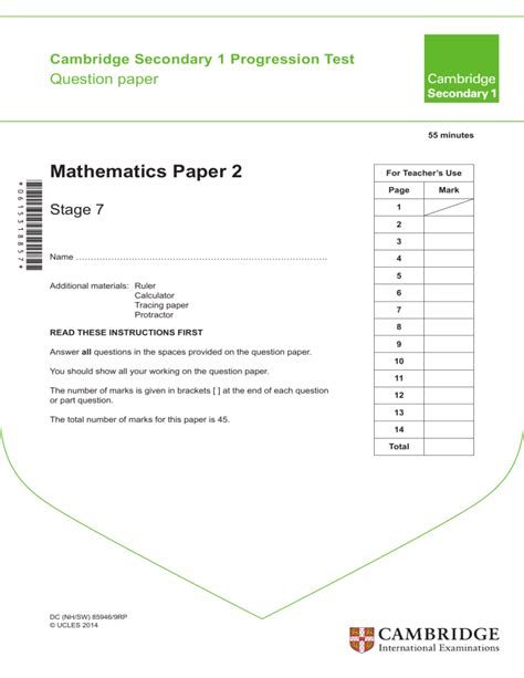 MATHS CAMBRIDGE SECONDARY 1 PROGRESSION TEST PAPERS Ebook Doc