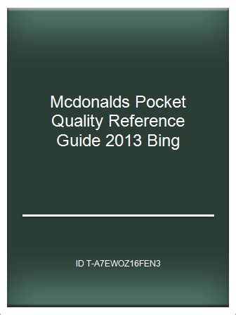 MCDONALDS QUALITY REFERENCE GUIDE Ebook PDF