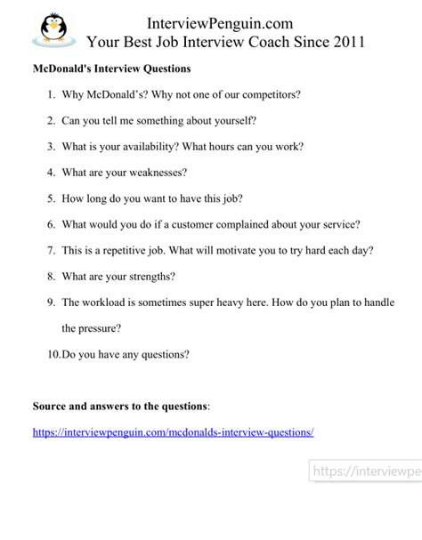 MCDONALDS SERVICE WORK ANSWERS Ebook Doc