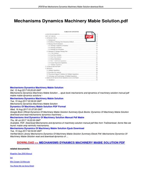 MECHANISMS DYNAMICS MACHINERY MABIE SOLUTION Ebook Epub