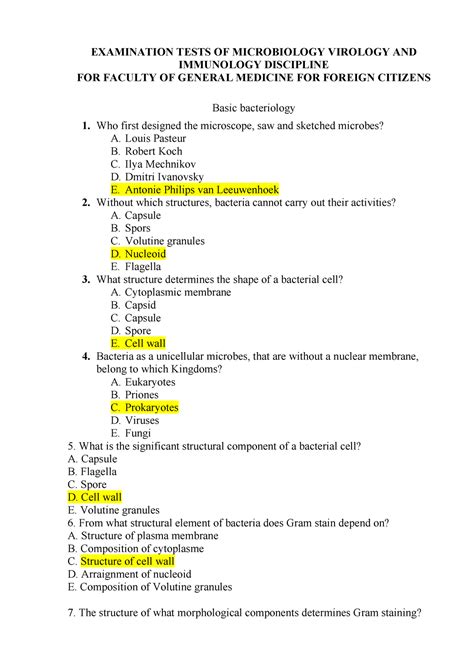 MEDICAL MICROBIOLOGY TEST QUESTIONS AND ANSWERS Ebook Epub