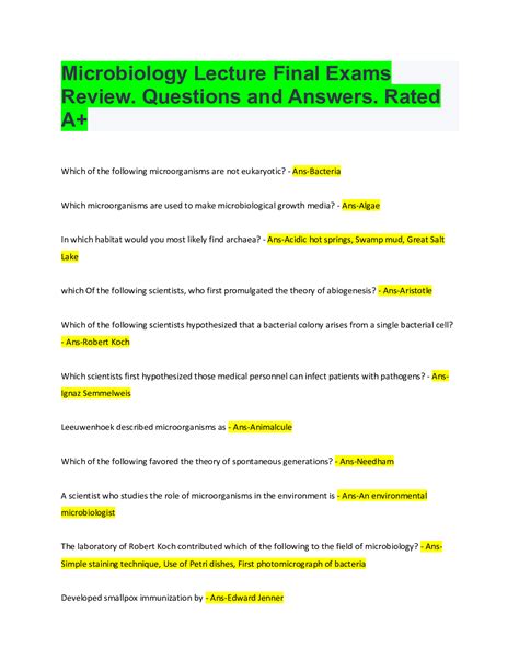 MICROBIOLOGY FINAL EXAM WITH ANSWERS Ebook Epub
