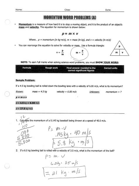 MOMENTUM WORD PROBLEMS MOMENTUM ANSWER KEY Ebook Doc