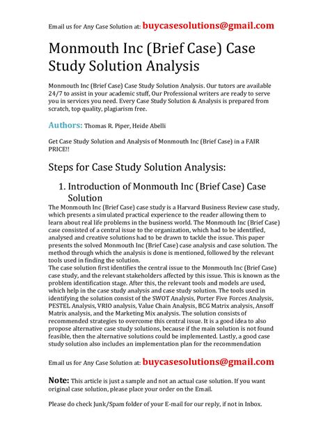 MONMOUTH HARVARD CASE SOLUTION Ebook PDF