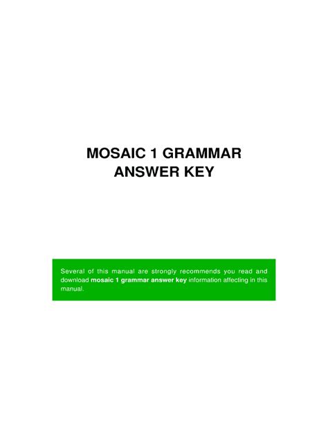MOSAIC 1 GRAMMAR ANSWER KEY Ebook PDF