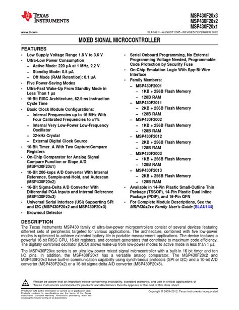 MSP430F2013IPWR: A 16-Bit Mixed-Signal Microcontroller for Power-Critical Applications