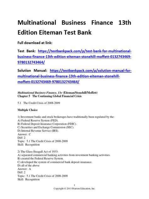 MULTINATIONAL BUSINESS FINANCE 13TH EDITION EITEMAN 13TH EDITION CHAPTER ONE PROBLEMS Ebook Kindle Editon