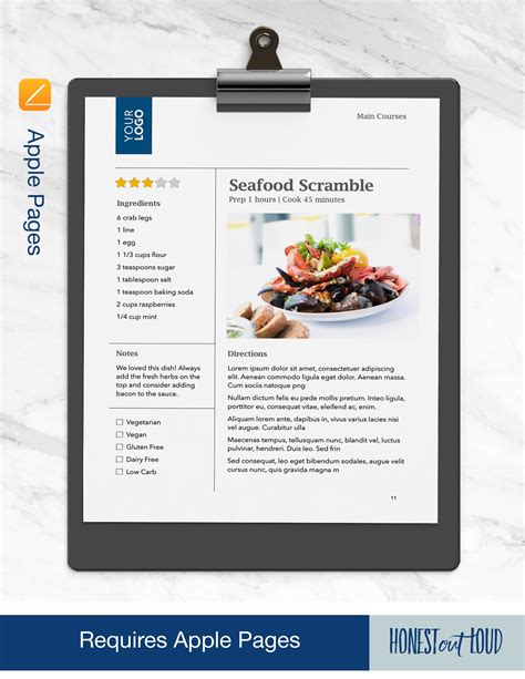 Mac Pages Recipe Template