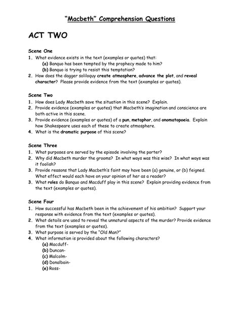 Macbeth Act 1 Comprehension Questions And Answers Reader