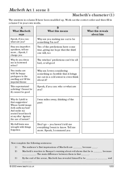 Macbeth Act 1 Worksheet Answers Kindle Editon