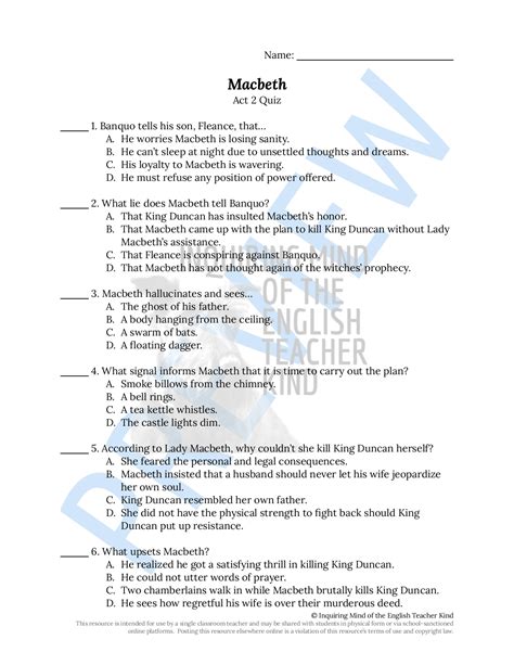 Macbeth Act 2 Quiz Answers PDF