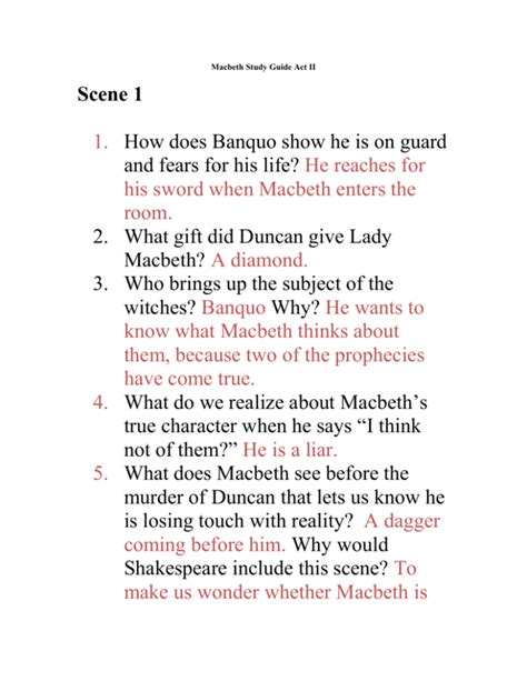 Macbeth Act 2 Scene 1 Study Guide Answers Reader