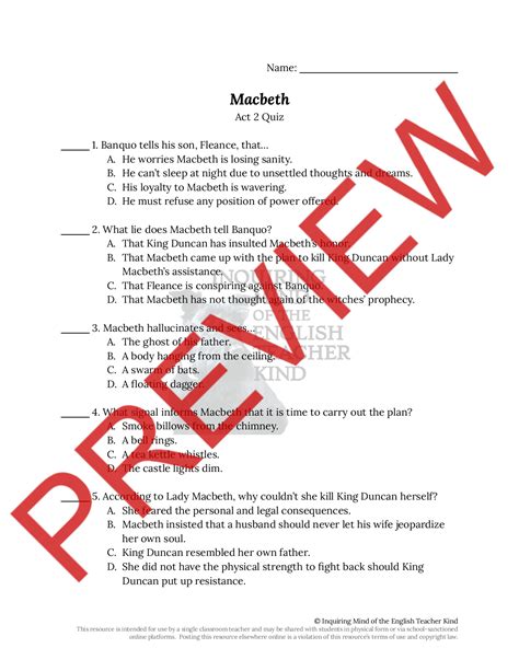 Macbeth Act 2 Test Answers Doc