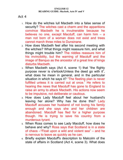 Macbeth Answers Act 4 PDF