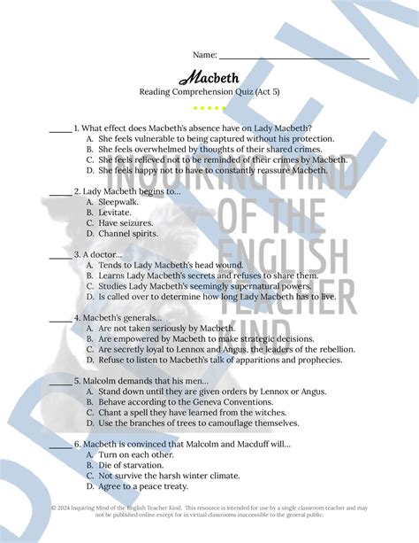 Macbeth Practice Test And Answer Key PDF