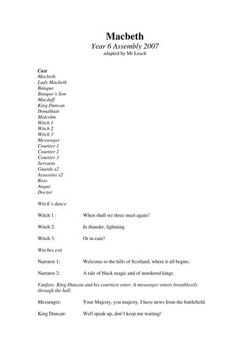 Macbeth Script For Primary School Ebook PDF