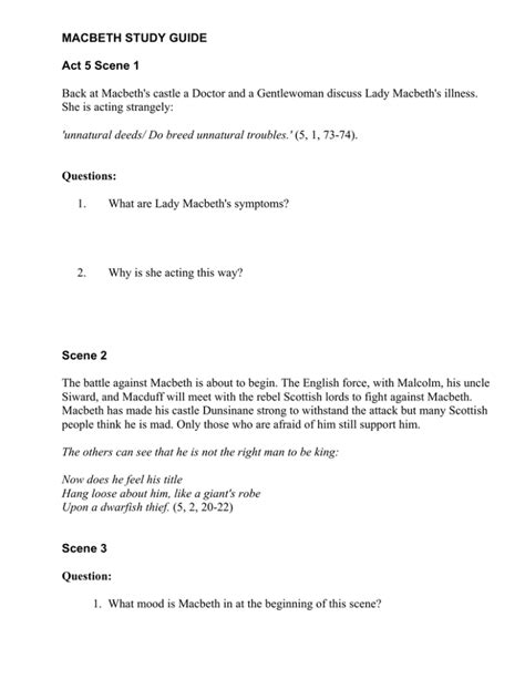 Macbeth Study Guide Act 5 Answers Kindle Editon