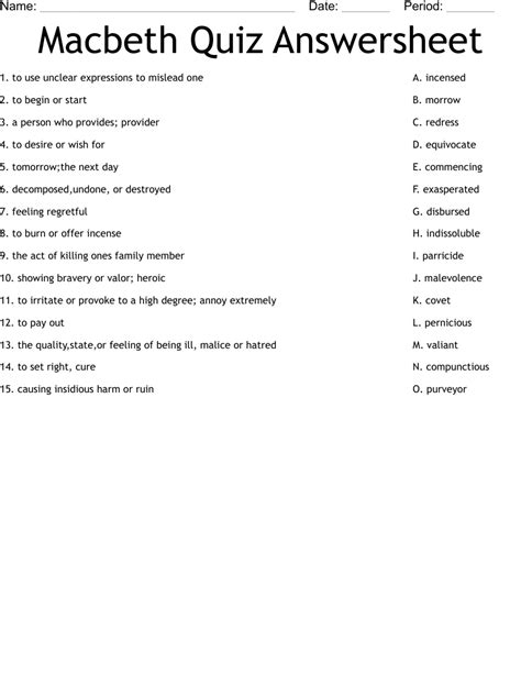 Macbeth Worksheet Quiz 1 Answer Key Doc