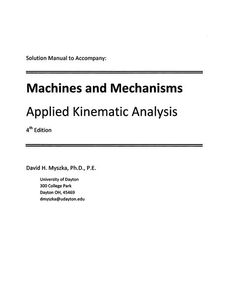 Machines And Mechanisms Solution Manual Myszka Kindle Editon