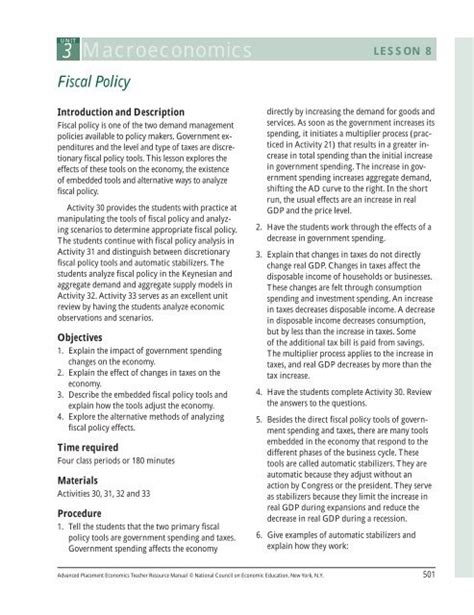 Macroeconomics Lesson 8 Activity 30 Answer Key Doc