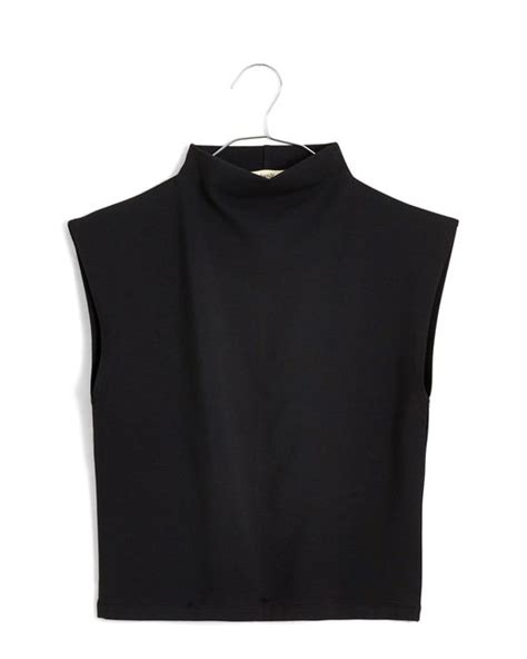 Madewell Funnel Neck Cropped Muscle Tee Tank: Stretch Black