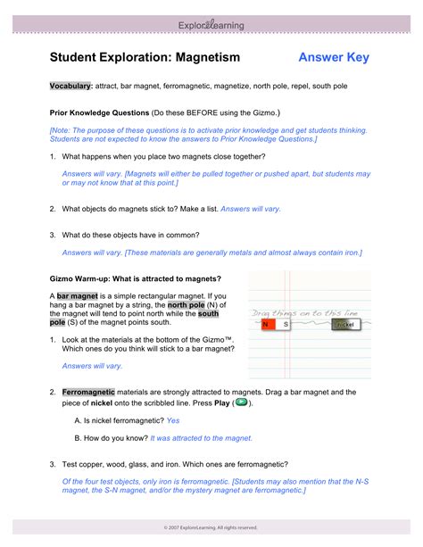 Magnetism Gizmo Answer Key PDF