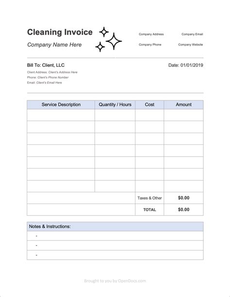 Maid Service Invoice Template