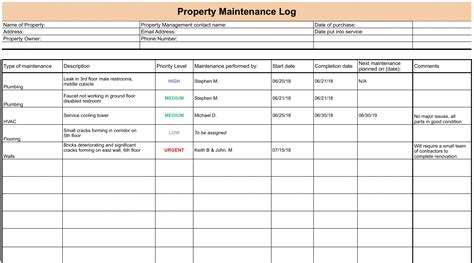 Maintenance Log Template Excel