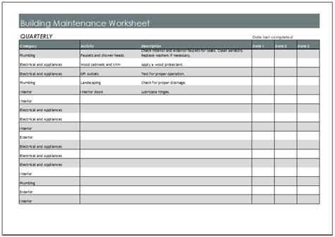 Maintenance Worksheet Template