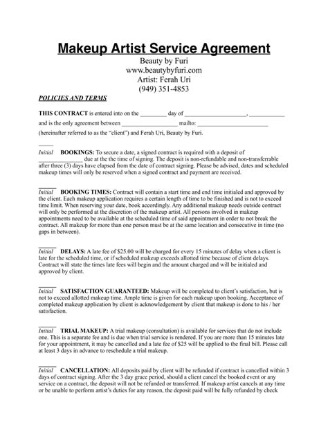 Makeup Artist Contract Agreement Template
