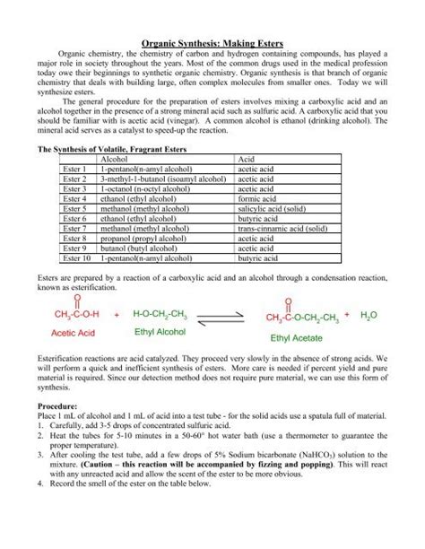 Making Esters Lab Answers PDF
